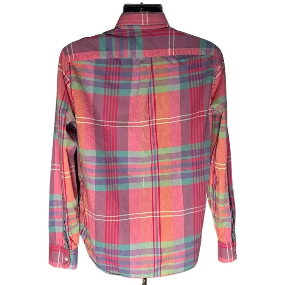 J.Crew Pink Red Green Plaid Cotton Button Down Shirt Men’s Size M Preppy Classic
